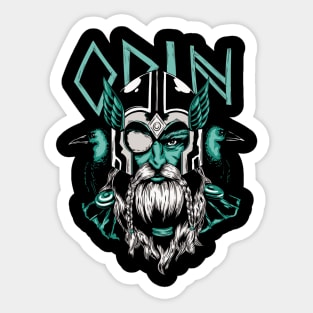 Nordic god Odin with two ravens to his sides Sticker